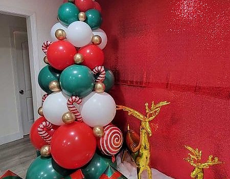 Christmas tree made of balloons and candy canes