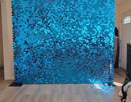  A decorative blue sequin wall for a Vallejo event